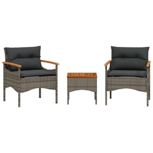 Maison exclusive - salon de jardin avec coussins 3 pcs gris résine tressée