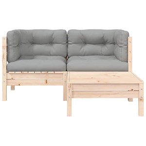 Maison exclusive - salon de jardin 3 pcs avec coussins gris bois de pin massif