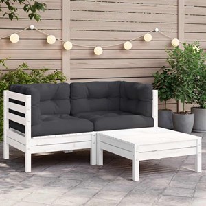 Maison exclusive - salon de jardin 3 pcs avec coussins blanc bois de pin massif