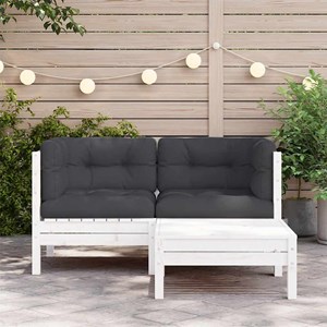 Maison exclusive - salon de jardin 3 pcs avec coussins blanc bois de pin massif