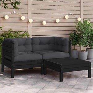 Maison exclusive - salon de jardin 3 pcs avec coussins noir bois de pin massif