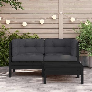 Maison exclusive - salon de jardin 3 pcs avec coussins noir bois de pin massif