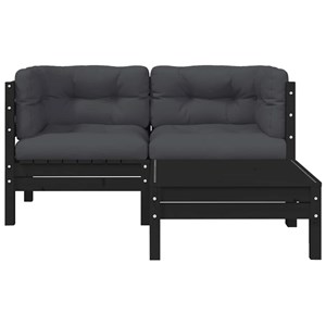 Maison exclusive - salon de jardin 3 pcs avec coussins noir bois de pin massif