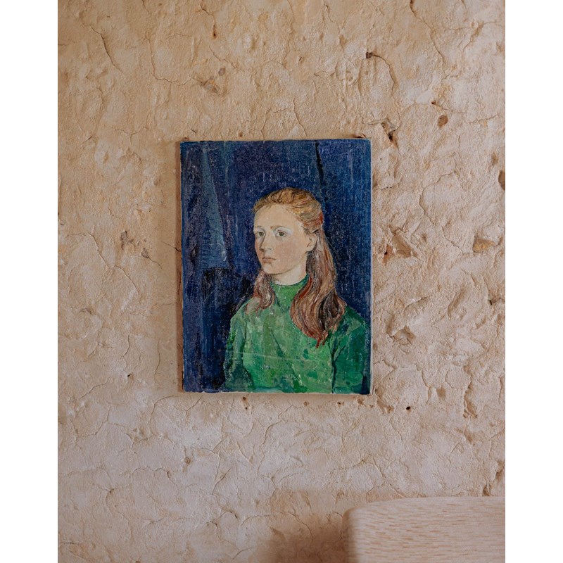 Huile sur toile de la femme aux yeux vert n°367