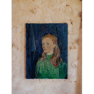Huile sur toile de la femme aux yeux vert n°367
