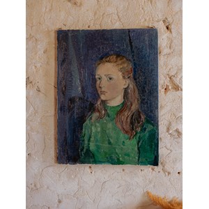 Huile sur toile de la femme aux yeux vert n°367