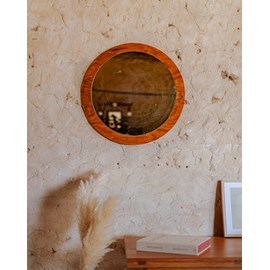 Miroir en bois foncé rond n°1016