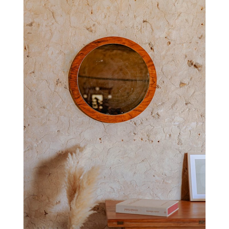 Miroir en bois foncé rond n°1016
