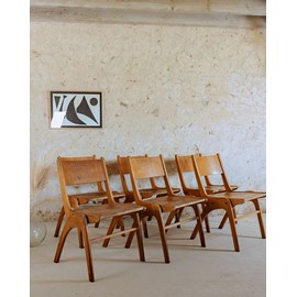 Lot de 6 chaises n°1433s en bois massif