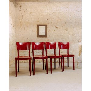 Lot de 4 chaises en bois rouge n°1117