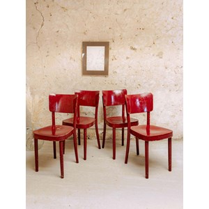 Lot de 4 chaises en bois rouge n°1117