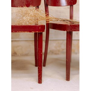 Lot de 4 chaises en bois rouge n°1117