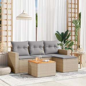 Maison exclusive - salon de jardin avec coussins 5pcs mélange beige résine tress