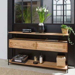 Console en bois d'acacia et métal