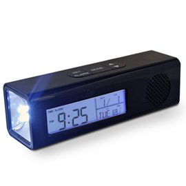 Radio reveil fm torche led temperature date jour snooze soft touch