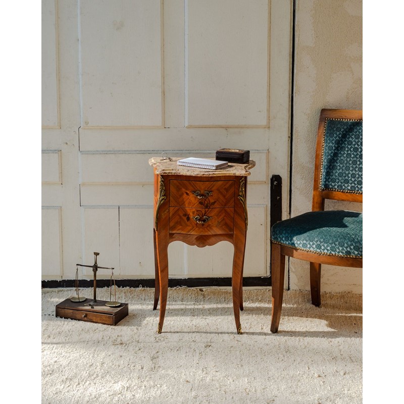 Table de chevet en bois et marbre n°1281
