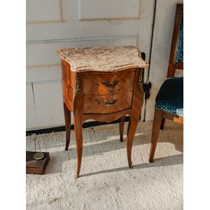 Table de chevet en bois et marbre n°1281