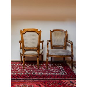 Paire de fauteuils en bois et tissu gris n°868