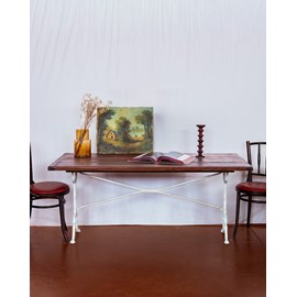 Grande table à manger bistro en bois foncé n°124