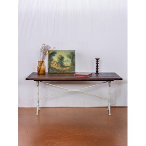 Grande table à manger bistro en bois foncé n°124