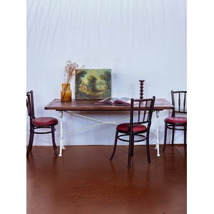 Grande table à manger bistro en bois foncé n°124