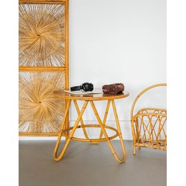 Table basse en bois foncé et rotin n°834