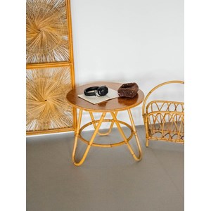 Table basse en bois foncé et rotin n°834