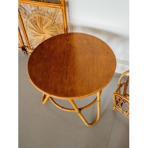 Table basse en bois foncé et rotin n°834