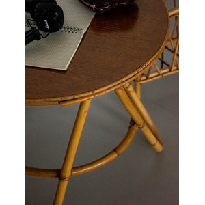 Table basse en bois foncé et rotin n°834