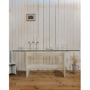 Table à manger en verre et bois n°1133