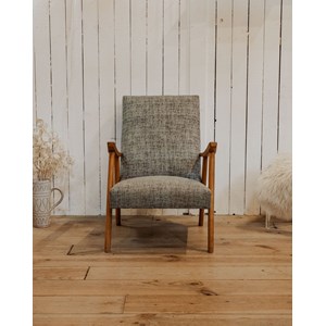 Fauteuil en bois et tissu gris n°945
