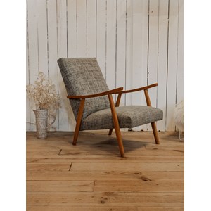 Fauteuil en bois et tissu gris n°945