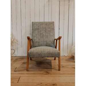 Fauteuil en bois et tissu gris n°945