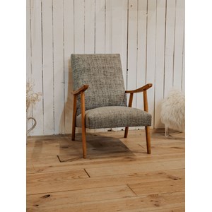 Fauteuil en bois et tissu gris n°945