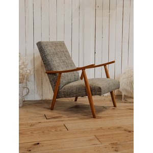 Fauteuil en bois et tissu gris n°945
