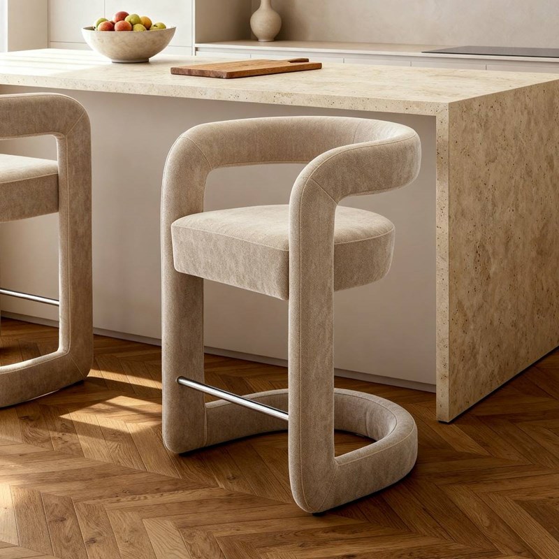 Tabouret de bar tissu écru