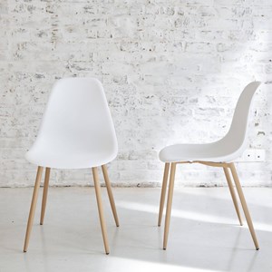 Lot de 2 chaises scandinaves blanches pieds compas