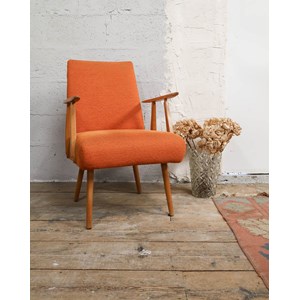 Fauteuil 70's orange en bois n°951