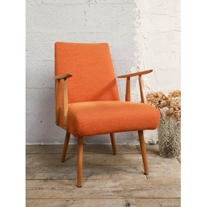 Fauteuil 70's orange en bois n°951