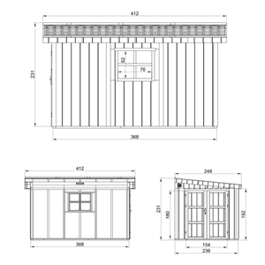 Abri de jardin qualité premium h231x248x412 cm sans plancher e  paroi latérale