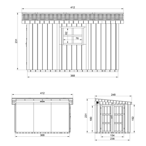 Abri de jardin qualité premium h231x248x412 cm avec plancher e paroi latérale