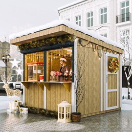 Grand stand marché avec comptoir 240x248x305cm 5,9m2 bar jardin, kiosque beige