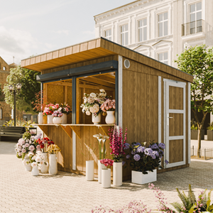 Grand stand marché avec comptoir 240x248x305cm 5,9m2 bar jardin, kiosque beige