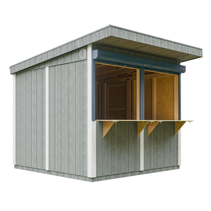 Timbela - Grand stand marché avec comptoir 240x248x305cm 5,9m2 bar jardin, kiosque gris
