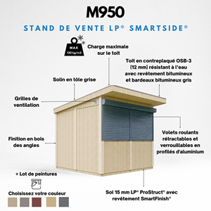 Grand stand marché avec comptoir 240x248x305cm 5,9m2 bar jardin, kiosque rouge