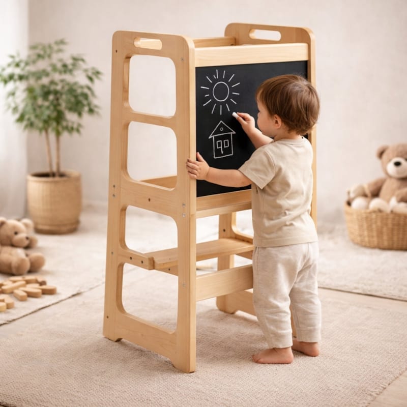 Tour observation montessori bébé enfant - pliable en table bureau tableau dessin (Jouetapprends) - Image 2