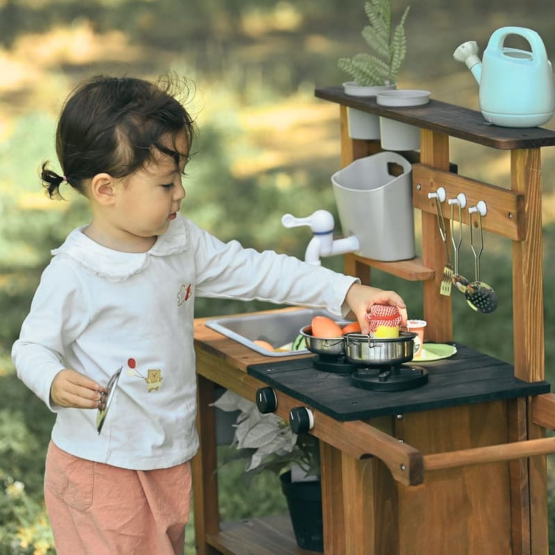 Cuisine d'extérieur enfant en bois avec évier - jeu montessori nature (Jouetapprends) - Image 3