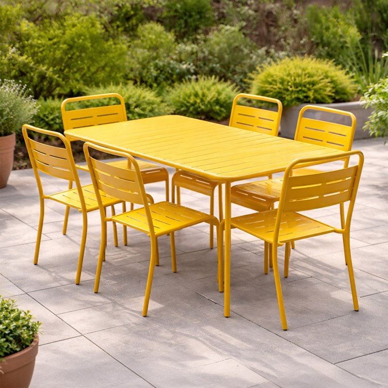 Bergame ensemble table de jardin 160 cm et 6 chaises jaune