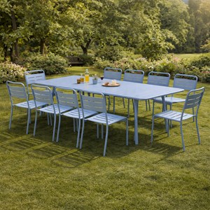 Bergame ensemble table de jardin 200 cm et 8 chaises bleu