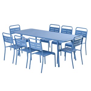 Bergame ensemble table de jardin 200 cm et 8 chaises bleu